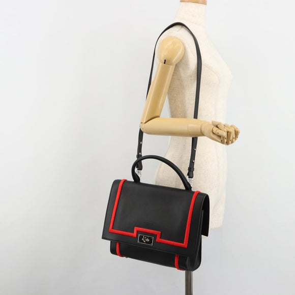 GIVENCHY Hand Bag Leather 2way Black Silver Auth ka4793A