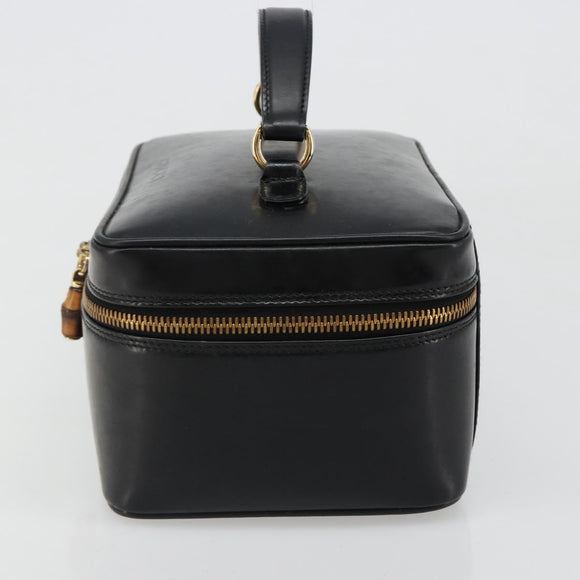 GUCCI Vanity Hand Bag Leather Black Gold 032 1956 0150 Auth ka4794