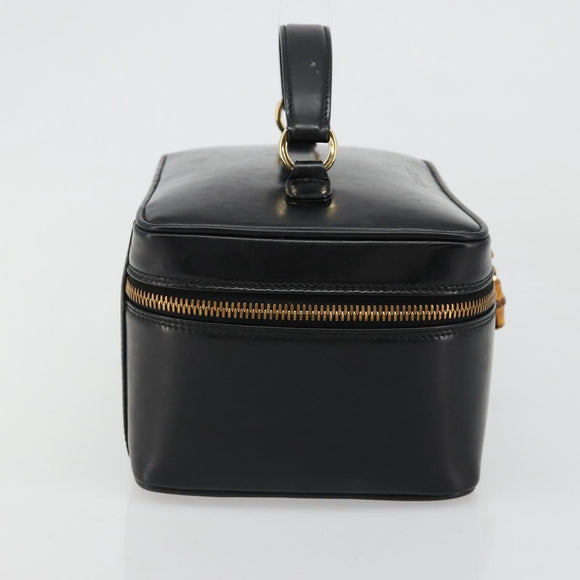 GUCCI Vanity Hand Bag Leather Black Gold 032 1956 0150 Auth ka4794