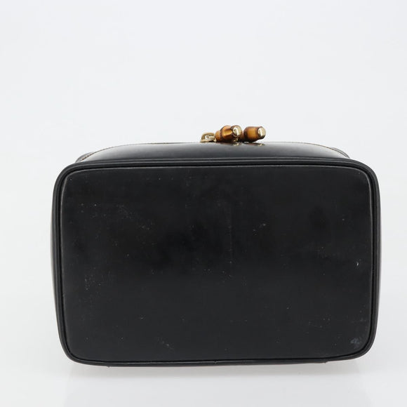 GUCCI Vanity Hand Bag Leather Black Gold 032 1956 0150 Auth ka4794