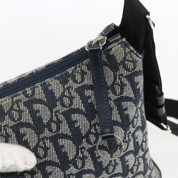 Christian Dior Trotter Canvas Shoulder Bag Navy Silver Auth ka480