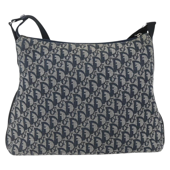 Christian Dior Trotter Canvas Shoulder Bag Navy Silver Auth ka480