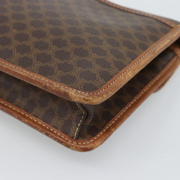 CELINE Macadam Canvas Shoulder Bag PVC Leather Brown Gold Auth ka4803