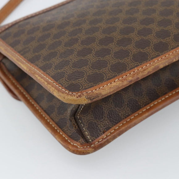 CELINE Macadam Canvas Shoulder Bag PVC Leather Brown Gold Auth ka4803