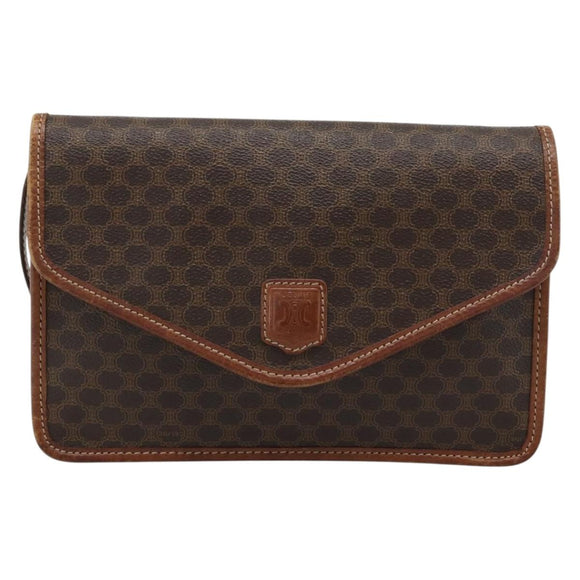 CELINE Macadam Canvas Shoulder Bag PVC Leather Brown Gold Auth ka4803