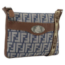 FENDI Zucca Canvas Celeria Shoulder Bag Blue Silver Auth ka4804A-1