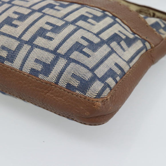 FENDI Zucca Canvas Celeria Shoulder Bag Blue Silver Auth ka4804A
