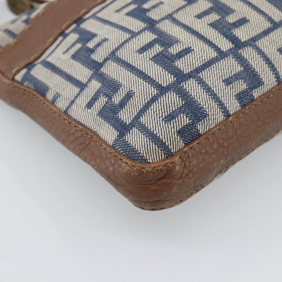FENDI Zucca Canvas Celeria Shoulder Bag Blue Silver Auth ka4804A