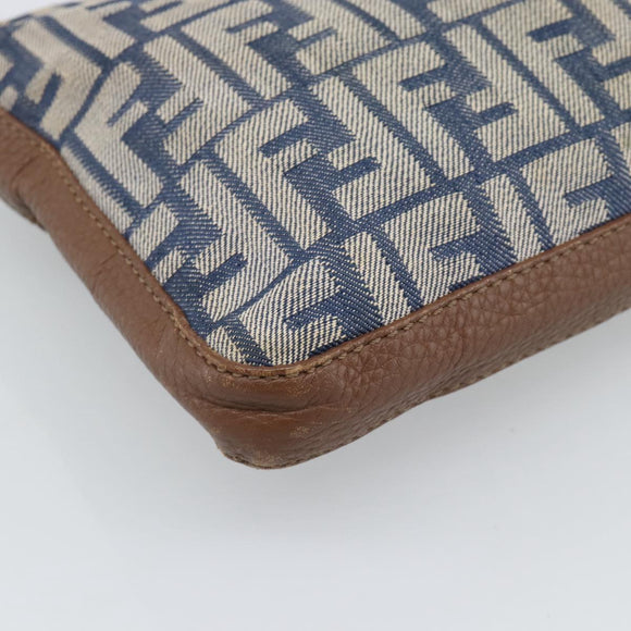 FENDI Zucca Canvas Celeria Shoulder Bag Blue Silver Auth ka4804A