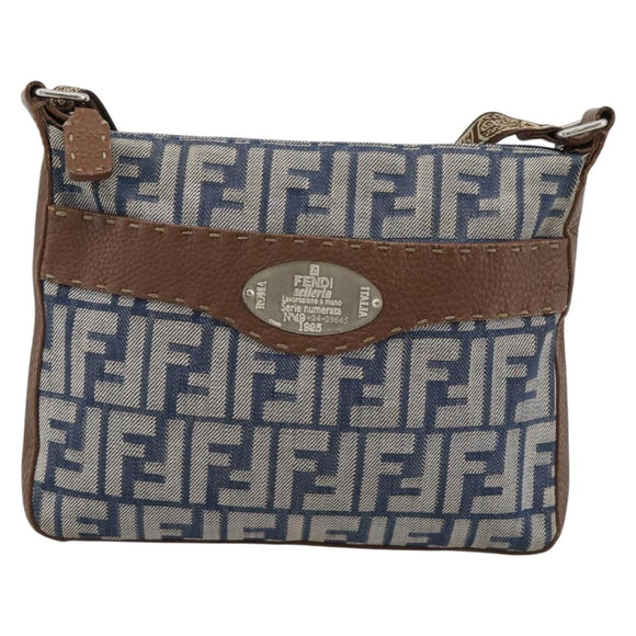 FENDI Zucca Canvas Celeria Shoulder Bag Blue Silver Auth ka4804A