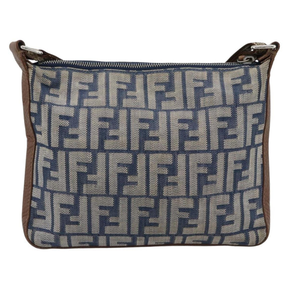 FENDI Zucca Canvas Celeria Shoulder Bag Blue Silver Auth ka4804A