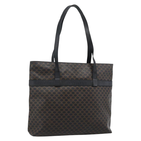 CELINE Macadam Canvas Tote Bag PVC Leather Black Gold Auth ka4807