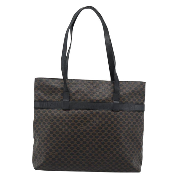 CELINE Macadam Canvas Tote Bag PVC Leather Black Gold Auth ka4807