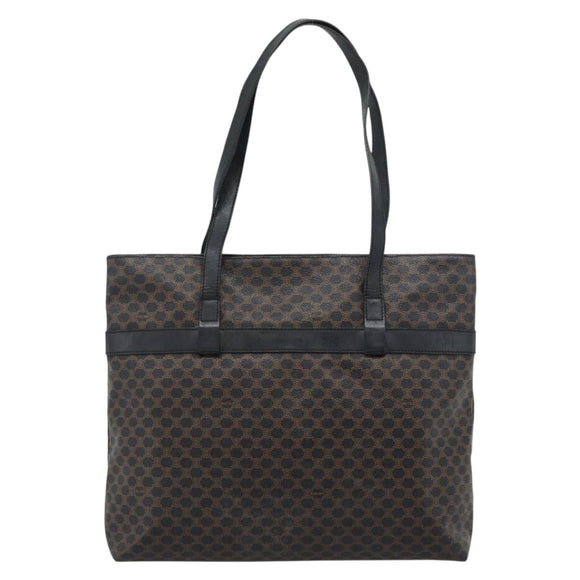 CELINE Macadam Canvas Tote Bag PVC Leather Black Gold Auth ka4807