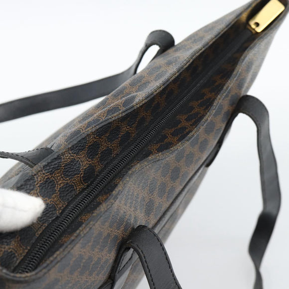 CELINE Macadam Canvas Tote Bag PVC Leather Black Gold Auth ka4807
