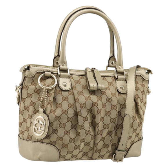 GUCCI GG Canvas Hand Bag 2way Beige Gold 247902 Auth ka4810A