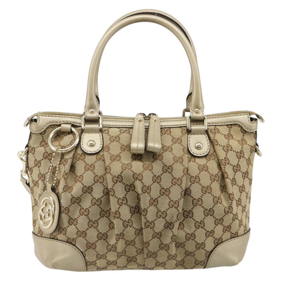 GUCCI GG Canvas Hand Bag 2way Beige Gold 247902 Auth ka4810A