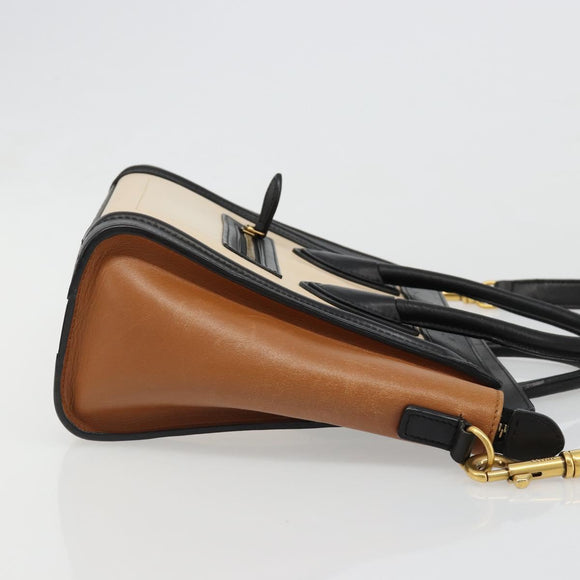 CELINE Luggage Nano Micro Mini Hand Bag Leather 2way Beige Gold Auth ka4812V