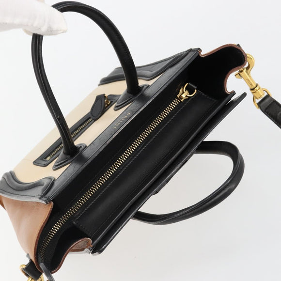 CELINE Luggage Nano Micro Mini Hand Bag Leather 2way Beige Gold Auth ka4812V