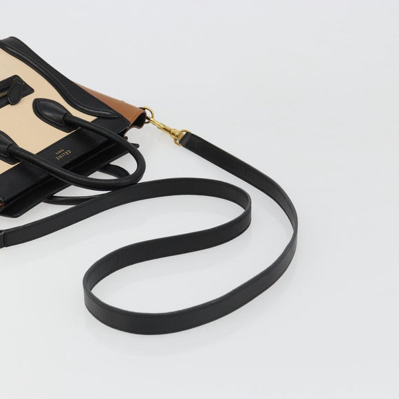 CELINE Luggage Nano Micro Mini Hand Bag Leather 2way Beige Gold Auth ka4812V