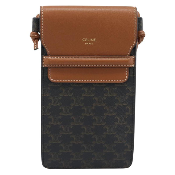 CELINE Triomphe Shoulder Pouch Bag PVC Black Auth ka4814V