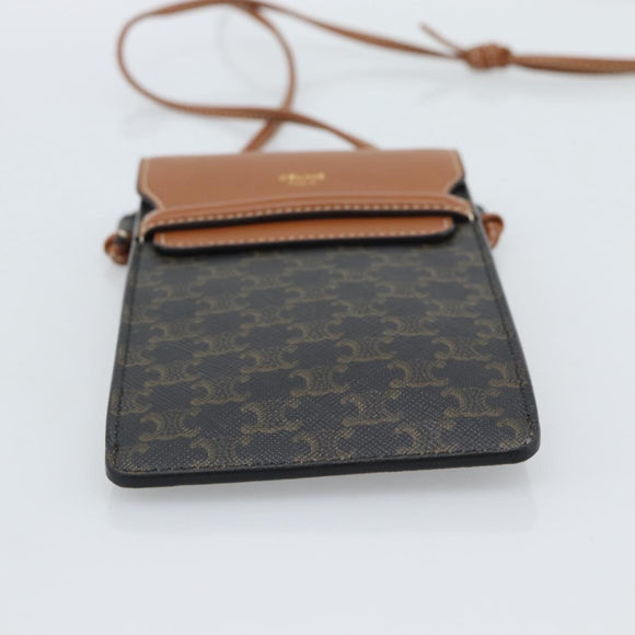 CELINE Triomphe Shoulder Pouch Bag PVC Black Auth ka4814V