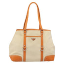 PRADA Tote Bag Canvas Beige Silver Auth ka4818V-13