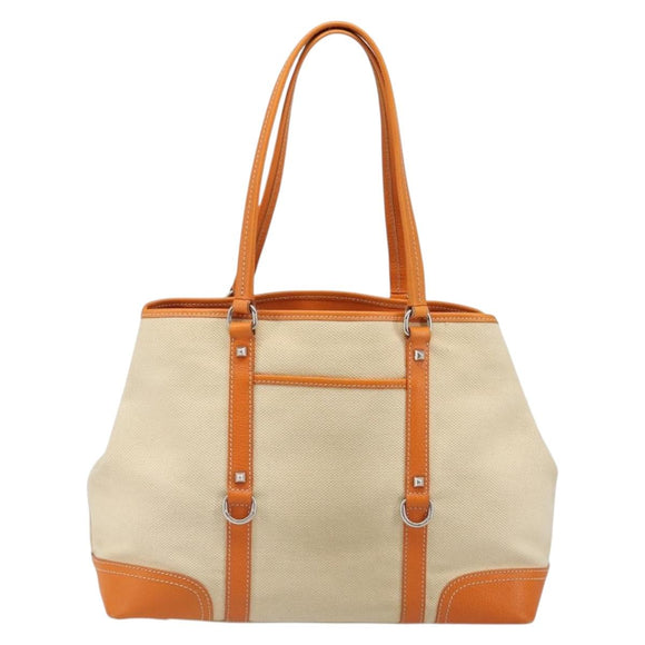 PRADA Tote Bag Canvas Beige Silver Auth ka4818V