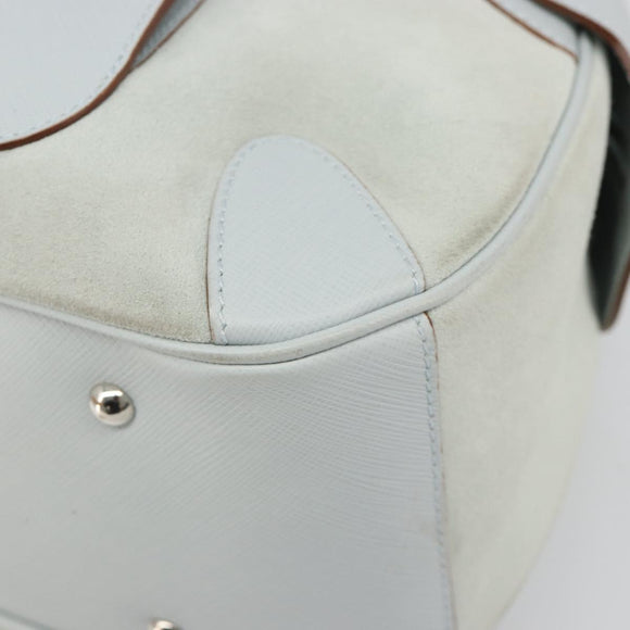 Salvatore Ferragamo Hand Bag Suede Leather Light Blue Silver Auth ka4819A
