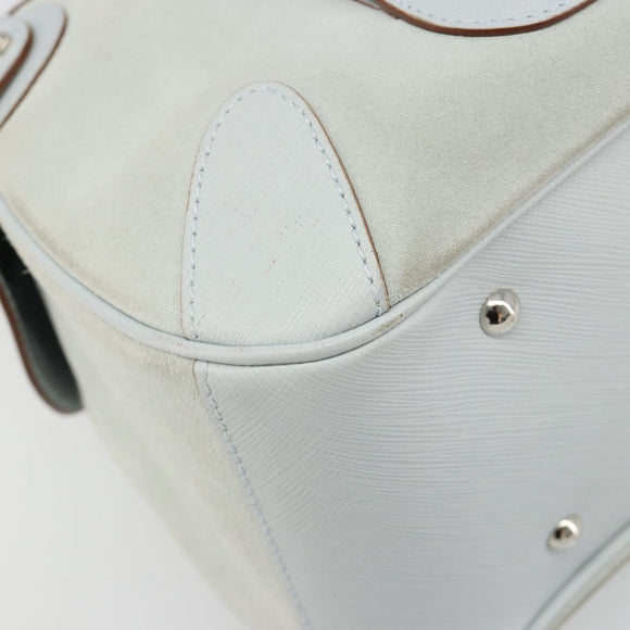 Salvatore Ferragamo Hand Bag Suede Leather Light Blue Silver Auth ka4819A
