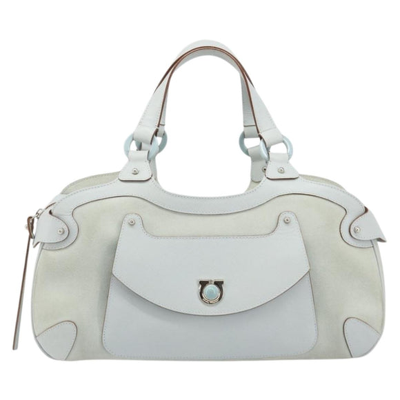 Salvatore Ferragamo Hand Bag Suede Leather Light Blue Silver Auth ka4819A