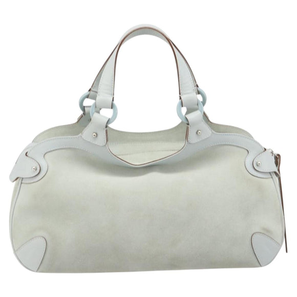 Salvatore Ferragamo Hand Bag Suede Leather Light Blue Silver Auth ka4819A