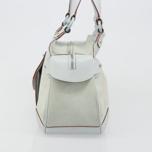 Salvatore Ferragamo Hand Bag Suede Leather Light Blue Silver Auth ka4819A