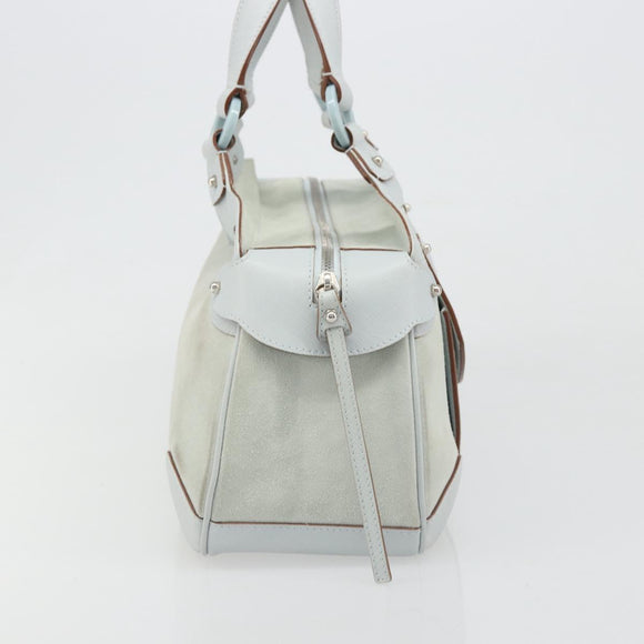 Salvatore Ferragamo Hand Bag Suede Leather Light Blue Silver Auth ka4819A