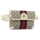 GUCCI GG Supreme Sherry Line Waist bag PVC Beige Red Navy 674081 Auth ka4820V-1