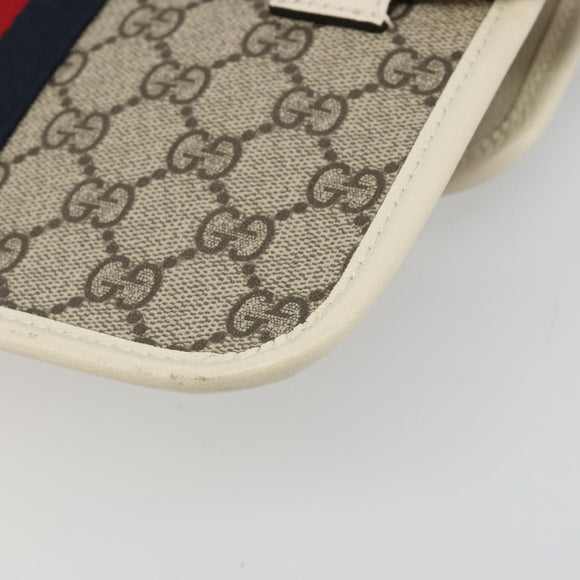 GUCCI GG Supreme Sherry Line Waist bag PVC Beige Red Navy 674081 Auth ka4820V