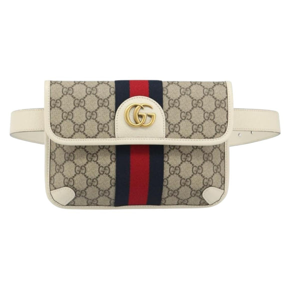 GUCCI GG Supreme Sherry Line Waist bag PVC Beige Red Navy 674081 Auth ka4820V