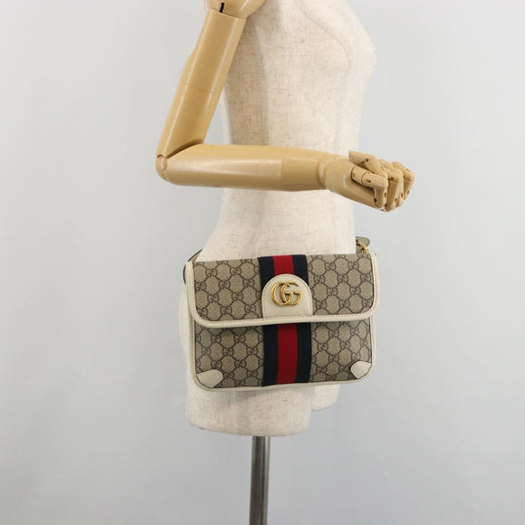 GUCCI GG Supreme Sherry Line Waist bag PVC Beige Red Navy 674081 Auth ka4820V