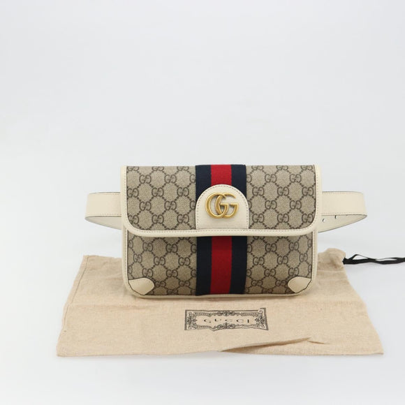 GUCCI GG Supreme Sherry Line Waist bag PVC Beige Red Navy 674081 Auth ka4820V