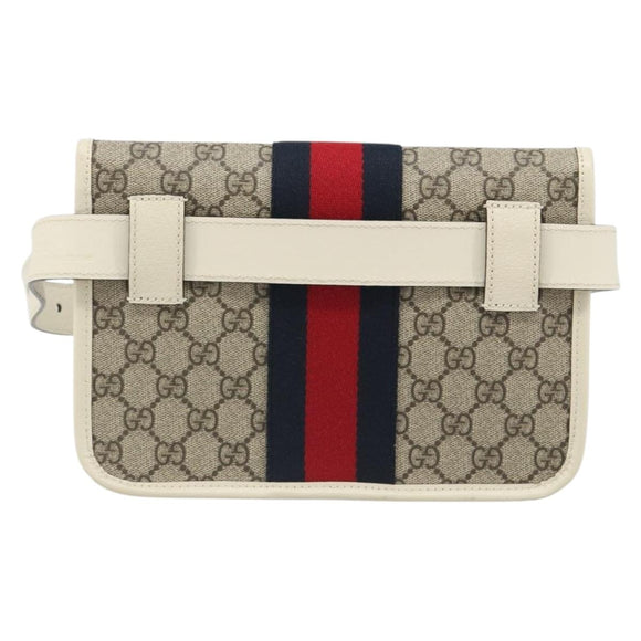 GUCCI GG Supreme Sherry Line Waist bag PVC Beige Red Navy 674081 Auth ka4820V