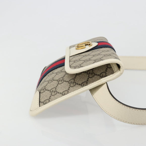 GUCCI GG Supreme Sherry Line Waist bag PVC Beige Red Navy 674081 Auth ka4820V