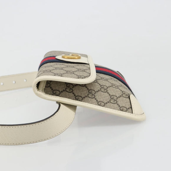 GUCCI GG Supreme Sherry Line Waist bag PVC Beige Red Navy 674081 Auth ka4820V