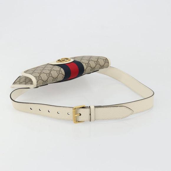 GUCCI GG Supreme Sherry Line Waist bag PVC Beige Red Navy 674081 Auth ka4820V