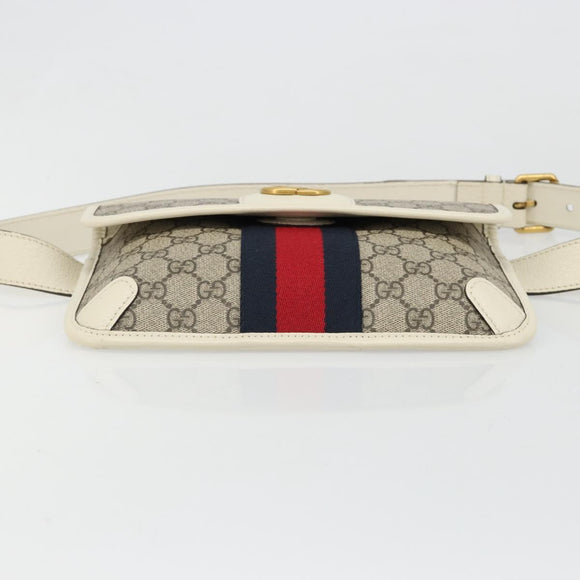 GUCCI GG Supreme Sherry Line Waist bag PVC Beige Red Navy 674081 Auth ka4820V