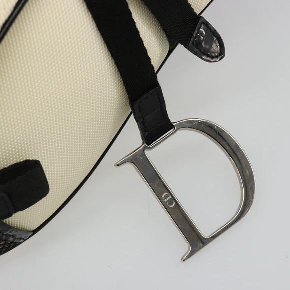 Christian Dior Saddle Shoulder Bag Canvas Beige Silver Auth ka4822V