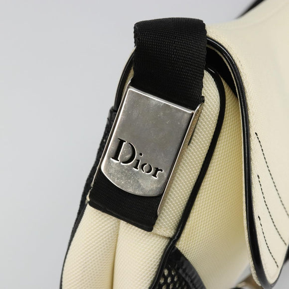 Christian Dior Saddle Shoulder Bag Canvas Beige Silver Auth ka4822V