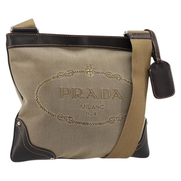 PRADA Shoulder Bag Canvas Beige Silver Auth ka4823