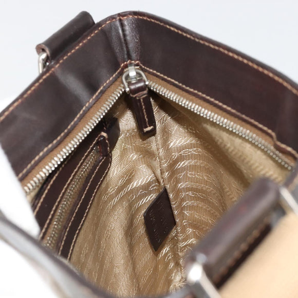 PRADA Shoulder Bag Canvas Beige Silver Auth ka4823