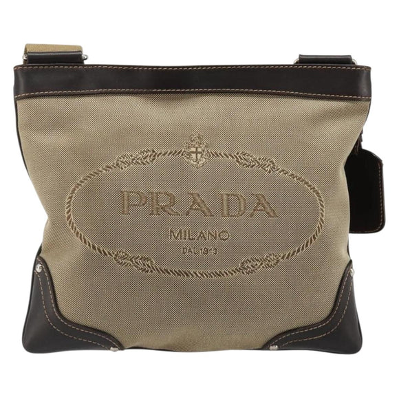 PRADA Shoulder Bag Canvas Beige Silver Auth ka4823