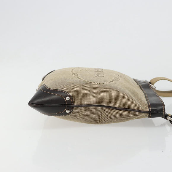 PRADA Shoulder Bag Canvas Beige Silver Auth ka4823
